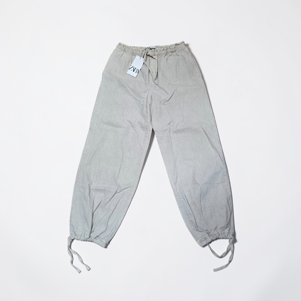 Zara Light Khaki Drawstring Tie-Hem Joggers